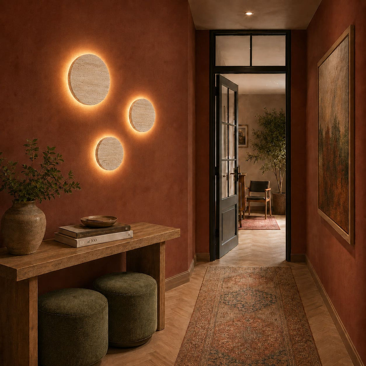 Applique murale LED ronde en travertin rétroéclairée | ÉCLIPSE