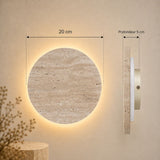 Applique murale LED ronde en travertin rétroéclairée | ÉCLIPSE