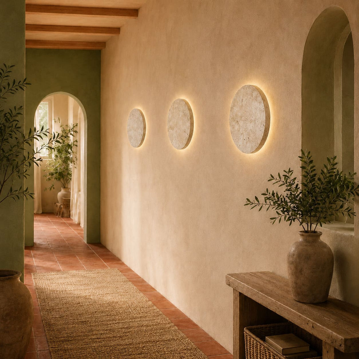 Applique murale LED ronde en travertin rétroéclairée | ÉCLIPSE
