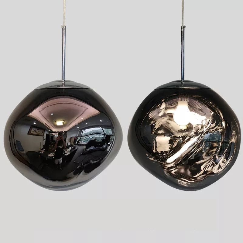 Suspension en verre soufflé style boule de lave | Création modulable 15 cm / PVC / Gris fumé