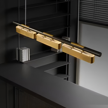 Lustre suspendu au design rectangulaire dorée | Luminaire suspendu moderne et épuré