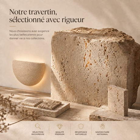 Applique murale en travertin | Luminaire en pierre naturelle DEMI-LUNE
