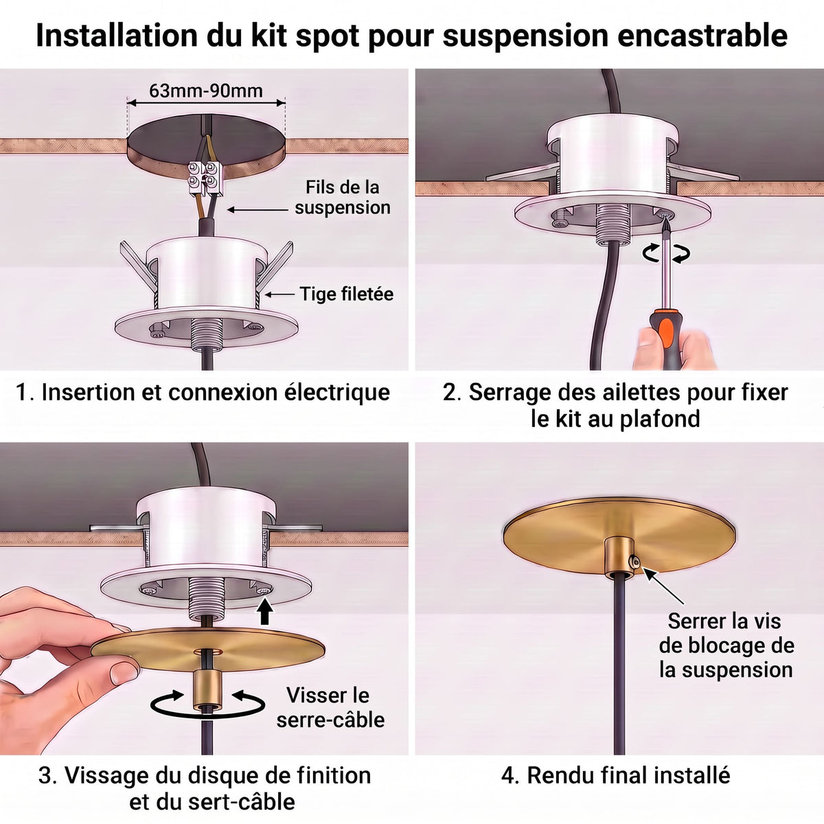 Kit de conversion spot en suspension | Encastrement 63 à 90 mm