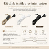 Kit câble textile avec interrupteur pour applique murale – 2 m