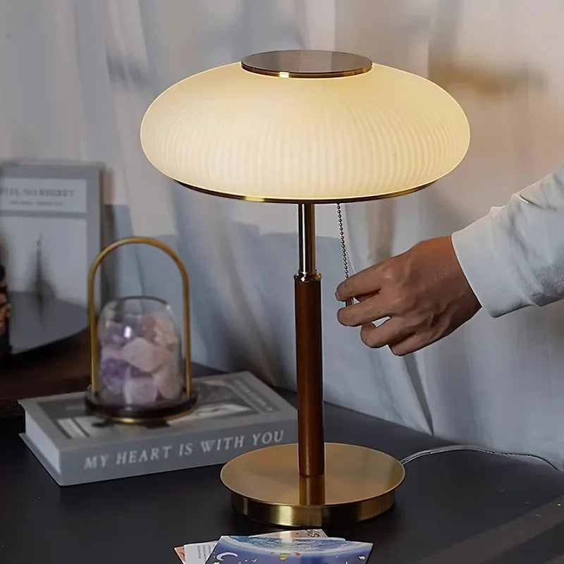 Lampe à poser abat jour en verre strié | Élégance Rétro chic Blanc chaud