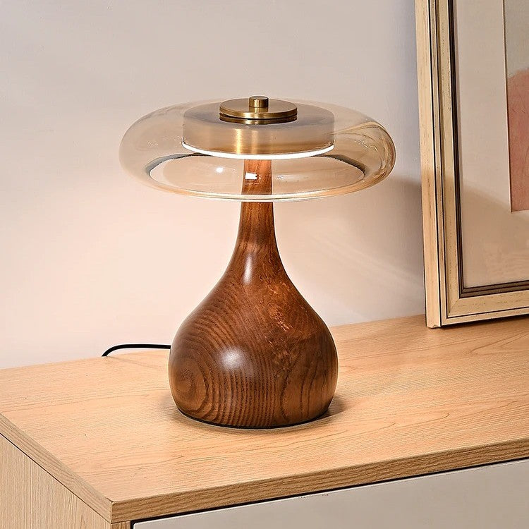 Lampe à poser bois et verre fumé | Design organique