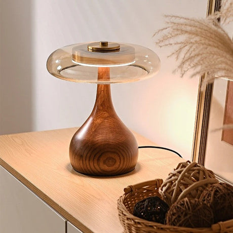 Lampe à poser bois et verre fumé | Design organique