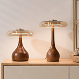 Lampe à poser bois et verre fumé | Design organique