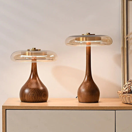 Lampe à poser bois et verre fumé | Design organique