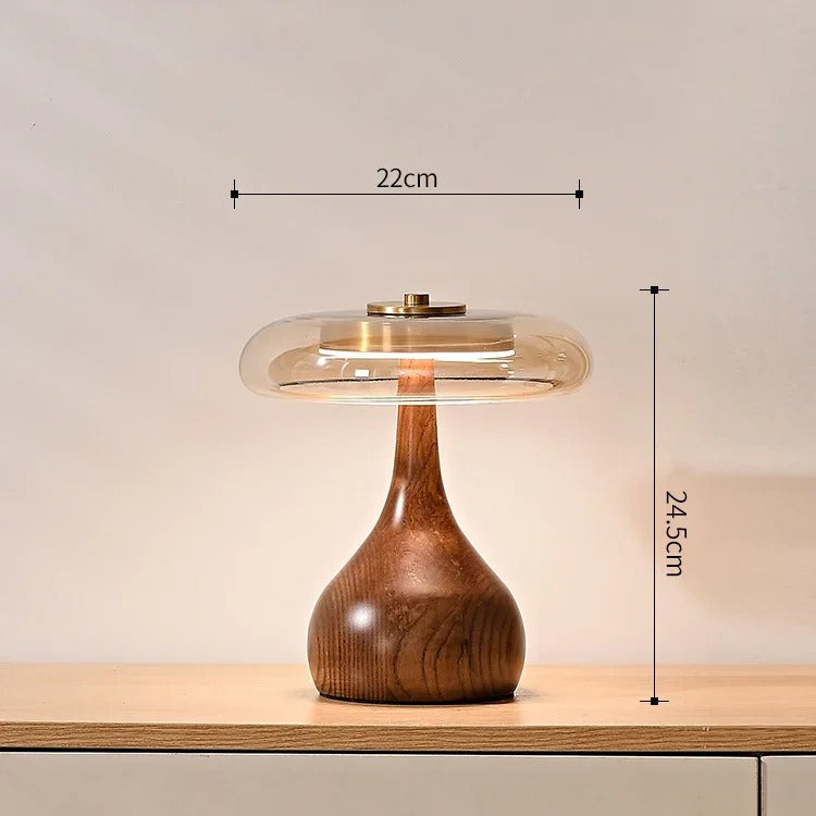 Lampe à poser bois et verre fumé | Design organique Petit / Blanc chaud