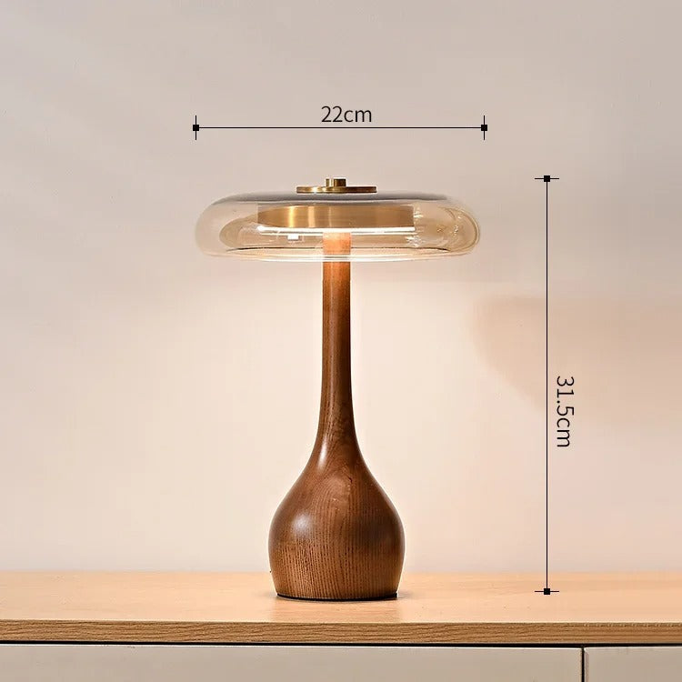 Lampe à poser bois et verre fumé | Design organique Grand / Blanc chaud