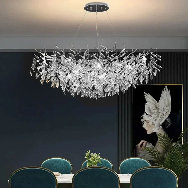 Lustre cascade cristalline doré ou argenté