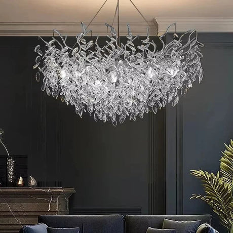 Lustre cascade cristalline doré ou argenté