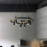 Lustre circulaire à spots orientables | Design moderne noir et or 6 têtes / Blanc chaud