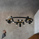 Lustre circulaire à spots orientables | Design moderne noir et or