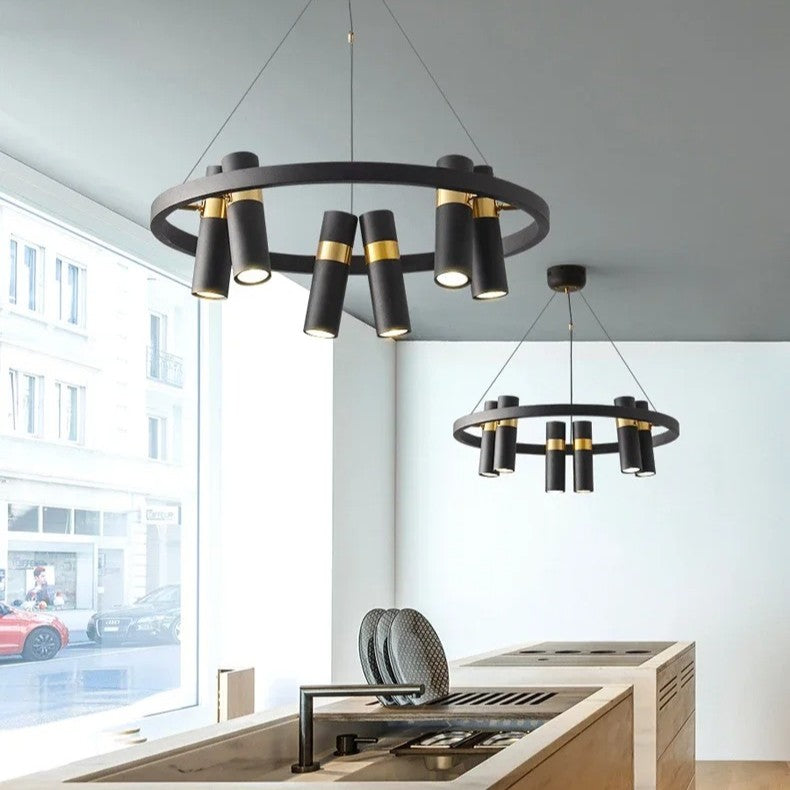 Lustre circulaire à spots orientables | Design moderne noir et or