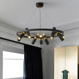 Lustre circulaire à spots orientables | Design moderne noir et or 9 têtes / Blanc chaud