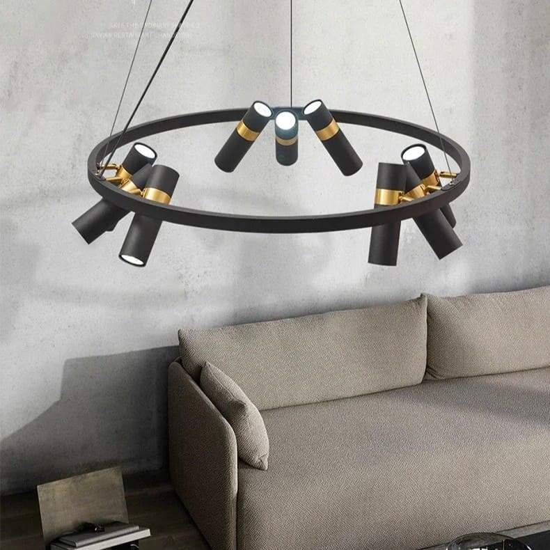 Lustre circulaire à spots orientables | Design moderne noir et or