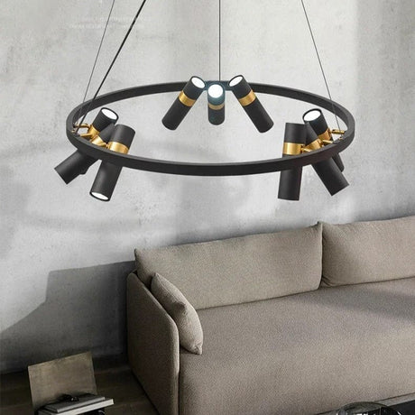 Lustre circulaire à spots orientables | Design moderne noir et or