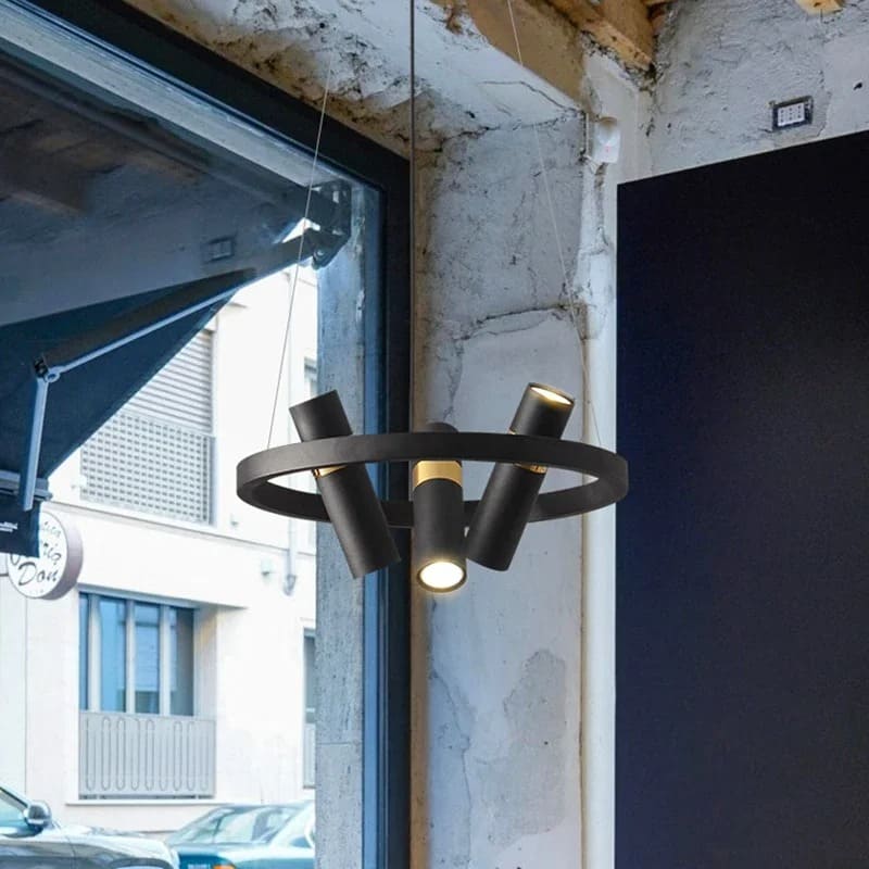 Lustre circulaire à spots orientables | Design moderne noir et or 3 têtes / Blanc chaud