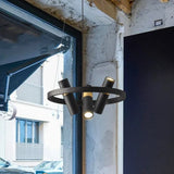 Lustre circulaire à spots orientables | Design moderne noir et or 3 têtes / Blanc chaud