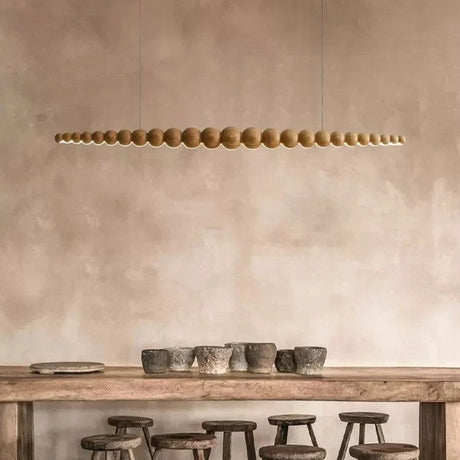 Lustre linéaire en sphères de bois à LED Marron clair