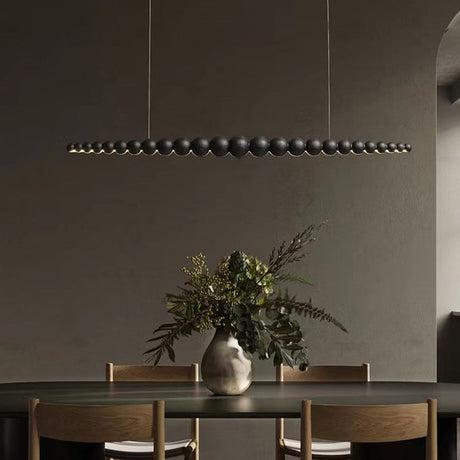 Lustre linéaire en sphères de bois à LED Noir