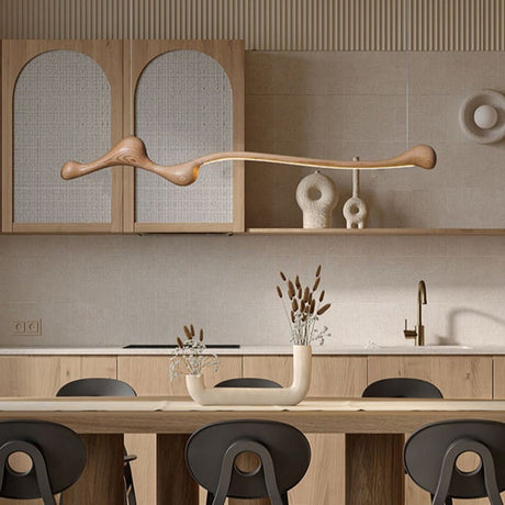 Lustre organique en bois massif | Design sculptural Marron clair
