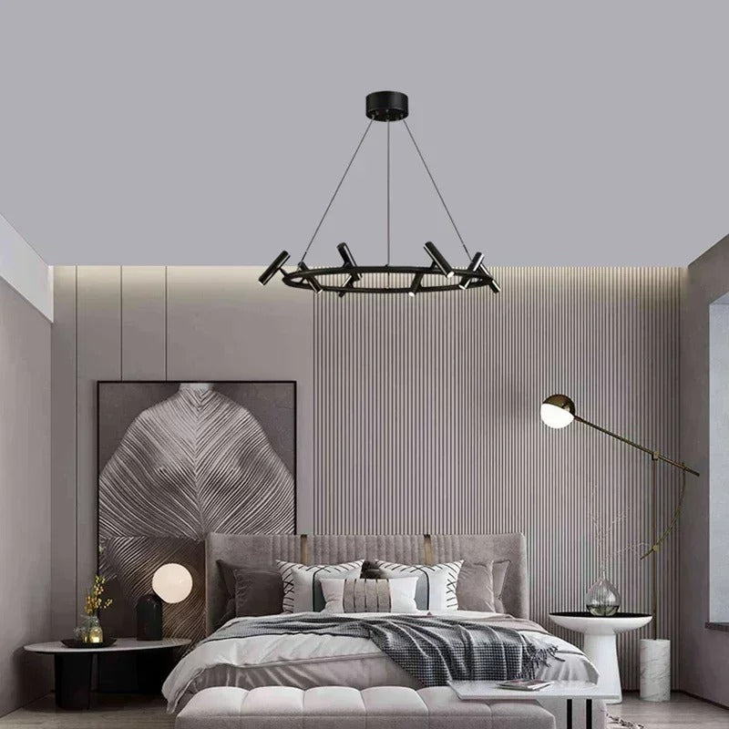 Lustre suspendu à spots orientables | Structure graphique et éclairage directionnel