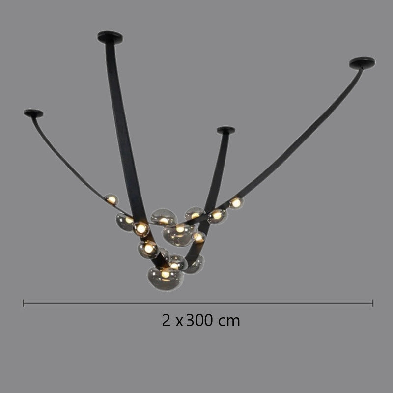 Lustre suspendu design à sangles de cuir et globes en verre Noir 6 mètres (2x3 mètres) / Gris fumé / Blanc froid