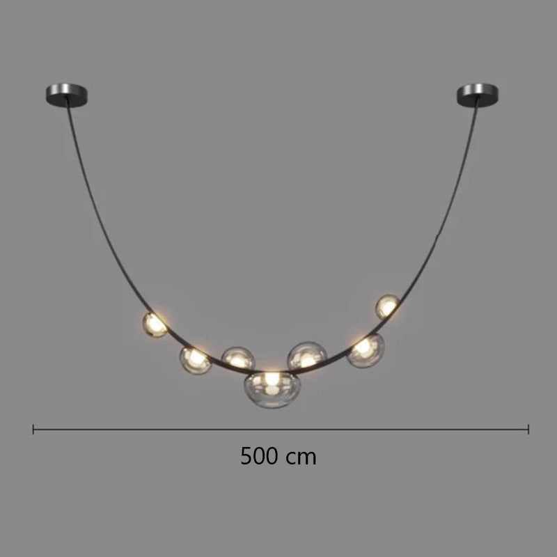 Lustre suspendu design à sangles de cuir et globes en verre Noir 5 mètres / Gris fumé / Blanc froid