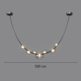 Lustre suspendu design à sangles de cuir et globes en verre Noir 5 mètres / Gris fumé / Blanc froid