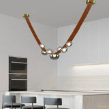 Lustre suspendu design à sangles de cuir et globes en verre