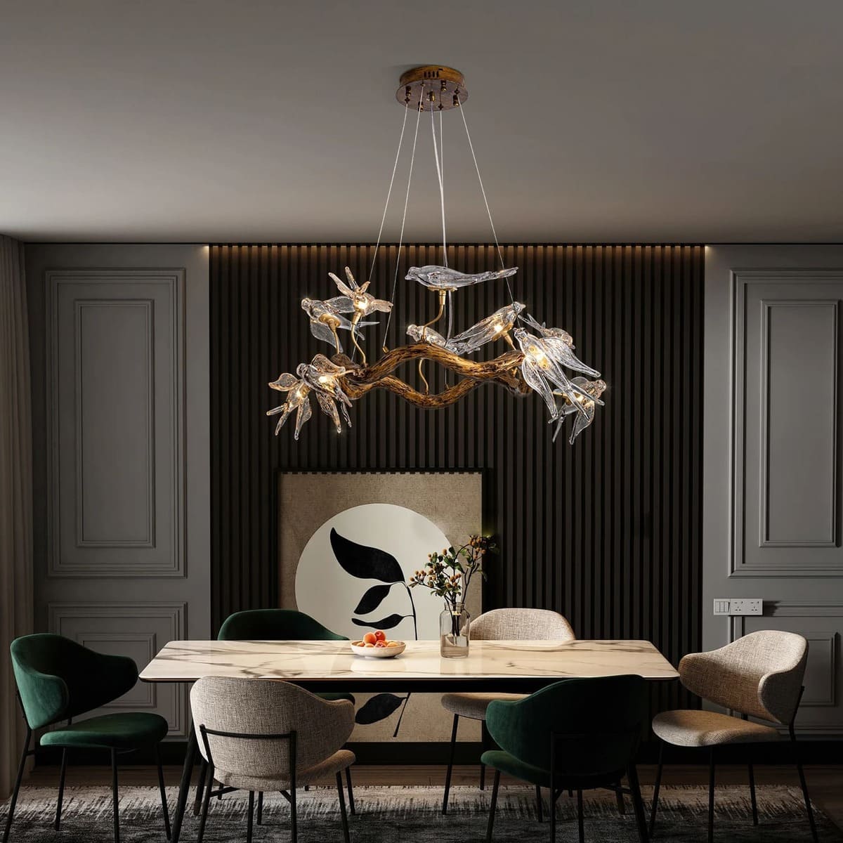 Lustre suspendu oiseaux en résine sculptée | Chic & sculptural