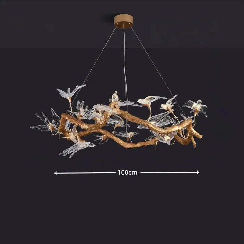 Lustre suspendu oiseaux en résine sculptée | Chic & sculptural Rond 100 cm / Blanc froid