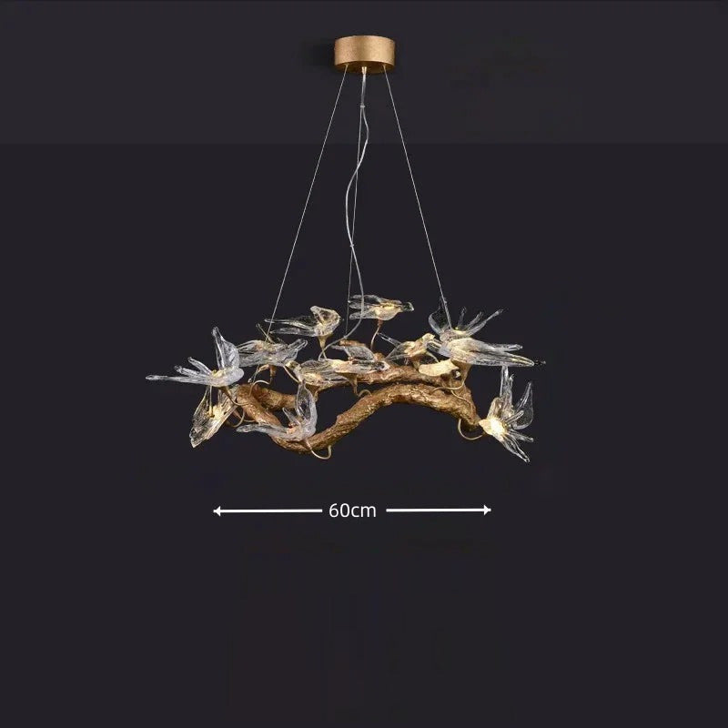 Lustre suspendu oiseaux en résine sculptée | Chic & sculptural Rond 60 cm / Blanc froid