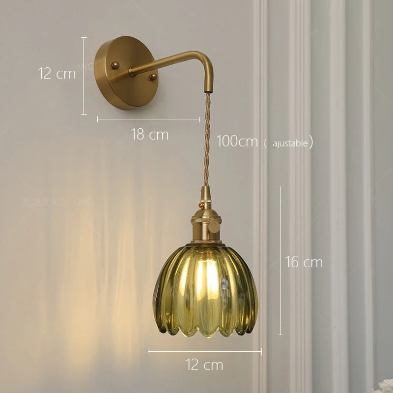 Applique murale vintage en verre nervuré | Luminaire suspendu ou fixe