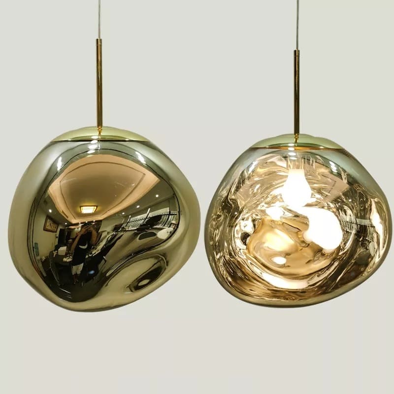 Suspension en verre soufflé style boule de lave | Création modulable 15 cm / PVC / Or