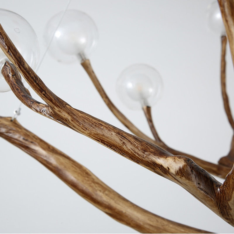 Lustre branche d’arbre à sphères lumineuses | Élégance rustique & design naturel