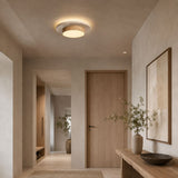 Plafonnier LED rond en travertin et bois | Design rétroéclairé en pierre naturelle ÉCLIPSE