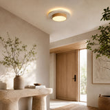 Plafonnier LED rond en travertin et bois | Design rétroéclairé en pierre naturelle ÉCLIPSE