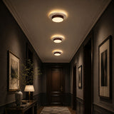 Plafonnier LED rond en travertin et bois | Design rétroéclairé en pierre naturelle ÉCLIPSE