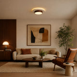 Plafonnier LED rond en travertin et bois | Design rétroéclairé en pierre naturelle ÉCLIPSE