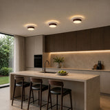 Plafonnier LED rond en travertin et bois | Design rétroéclairé en pierre naturelle ÉCLIPSE