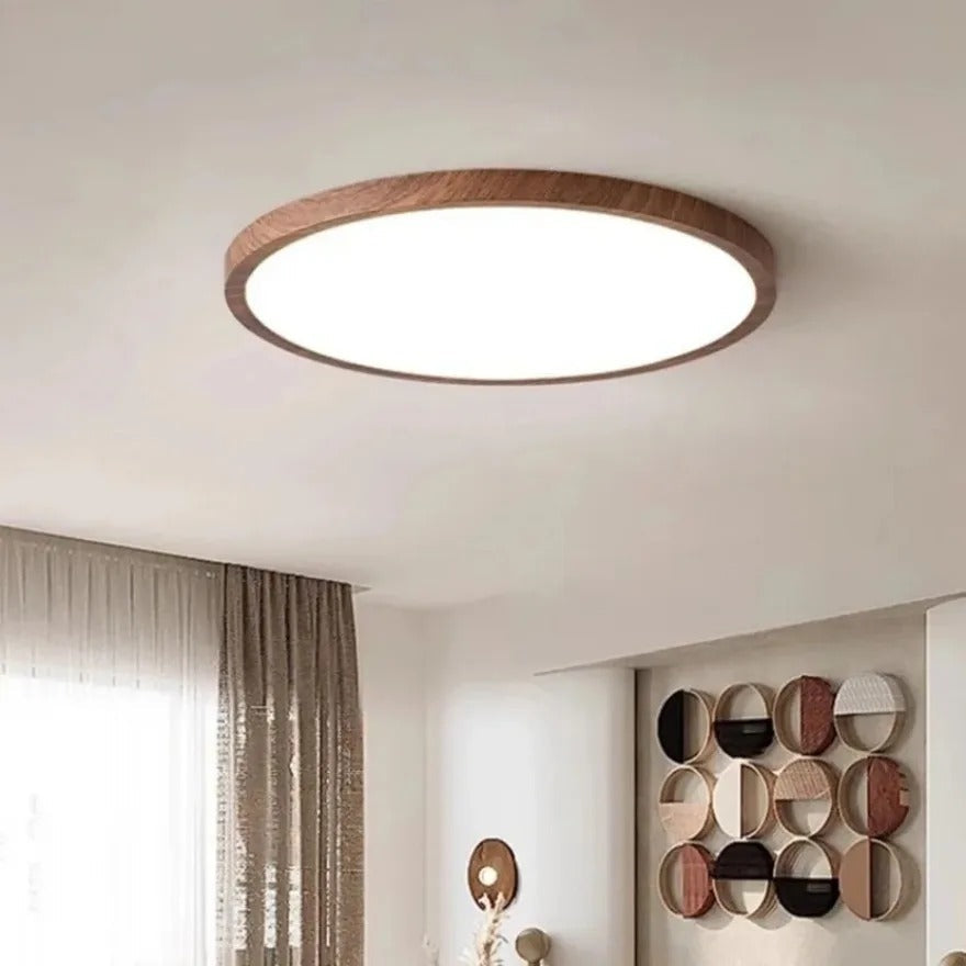 Plafonnier LED bois extra fin | Design épuré et minimaliste 30 cm / Bois foncé