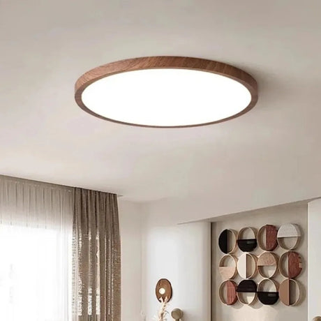 Plafonnier LED bois extra fin | Design épuré et minimaliste 30 cm / Bois foncé