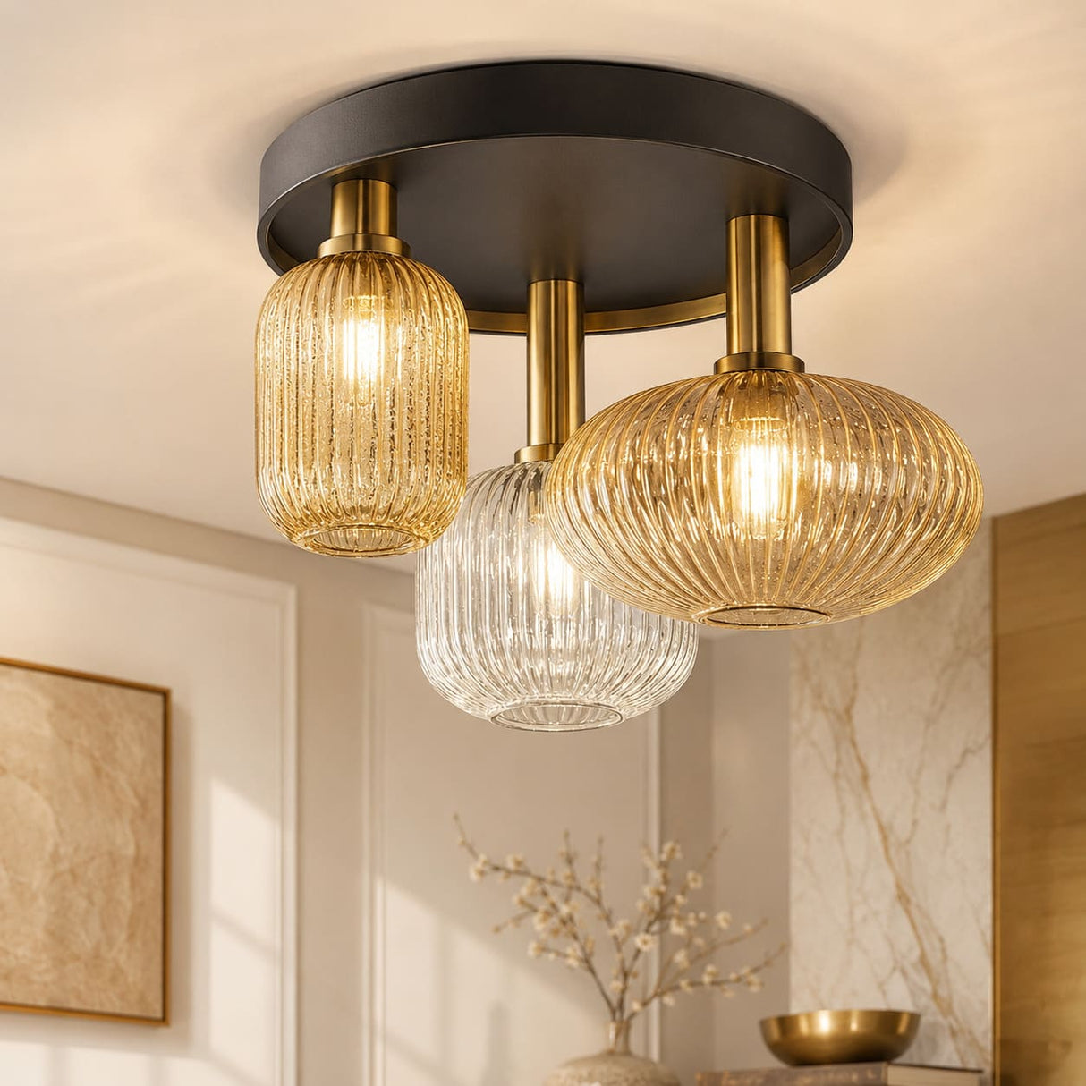 Plafonnier en verre vintage CRISTALI | 3 luminaires à personnaliser