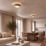 Plafonnier LED rond en travertin et bois | Design rétroéclairé en pierre naturelle ÉCLIPSE - Plafonnier