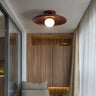 Plafonnier rond en bois naturel avec globe en verre | Design japandi Marron foncé