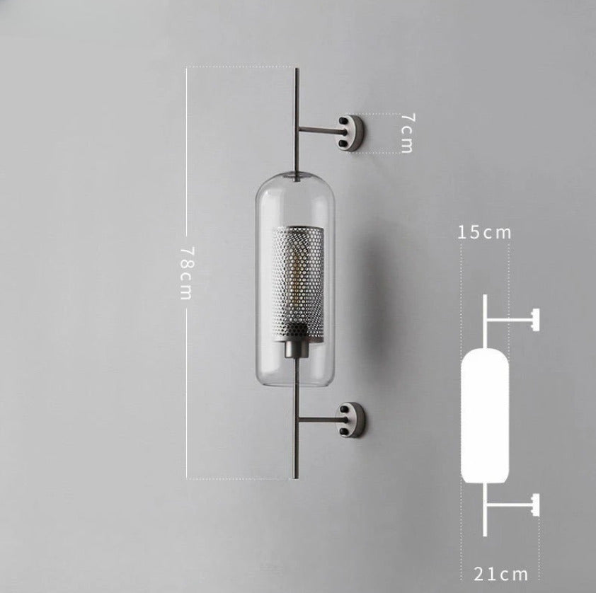 Applique murale cylindrique verre & métal | Luminaire mural style art déco moderne B XL / Chrome